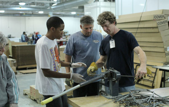 People working in woodshop