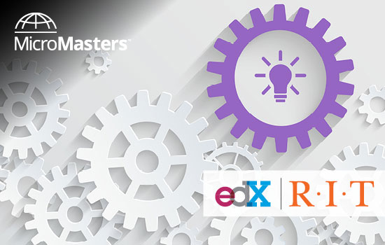 White and Purple gears logo for edX RIT.