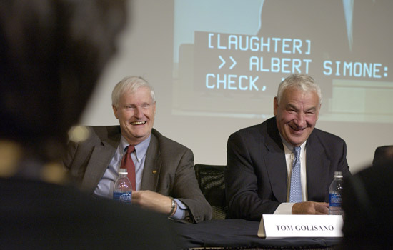 RIT President and Buisnessman speaking at an event