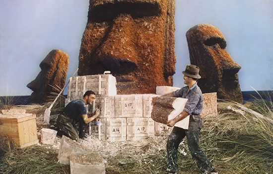 Two people working on Easter Island.