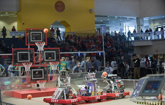 Picture of robots competing at event