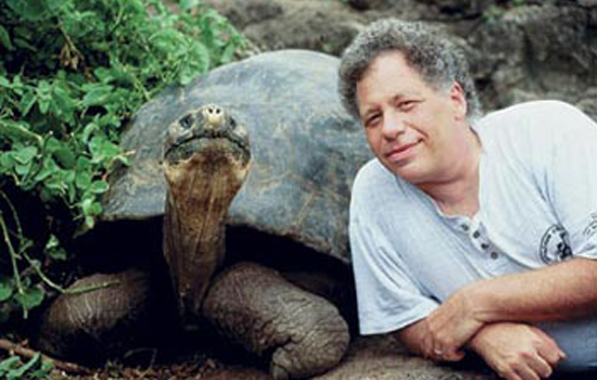 Person posing with turtle