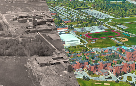 Side by side comparison of RIT campus 50 years ago and now.