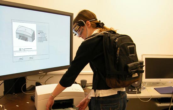 Student using testing machine