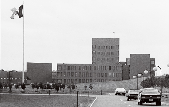 Picture of classroom buildings from street