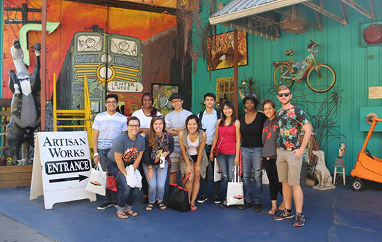 group of student posing outside an art gallery.