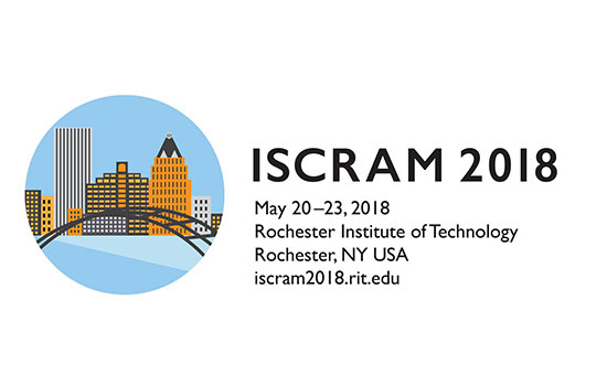A circular logo with buildings on the left, Information on ISCRAM to the right.