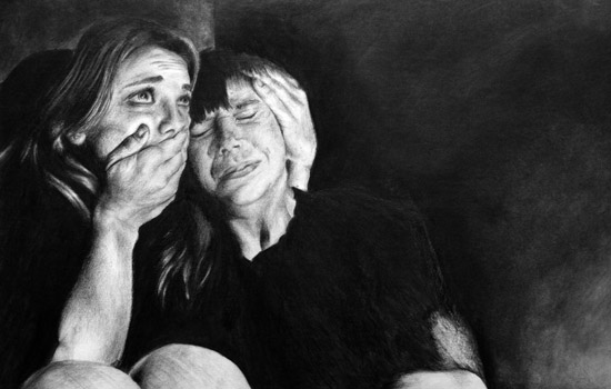 Painting of two people crying
