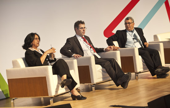 Three People talking on stage 