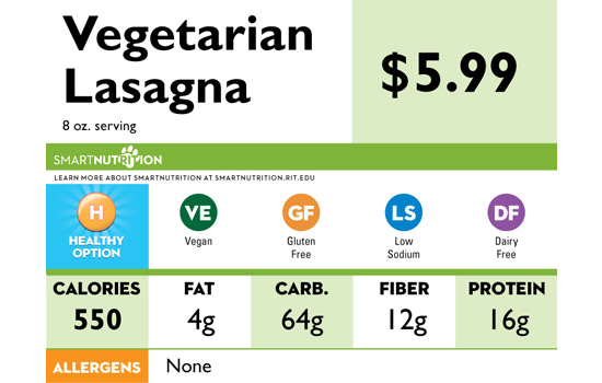 Chart displaying information for Vegetarian Lasagna