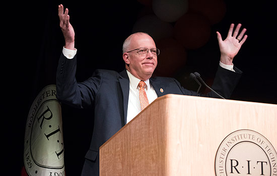 RIT President speaking at event