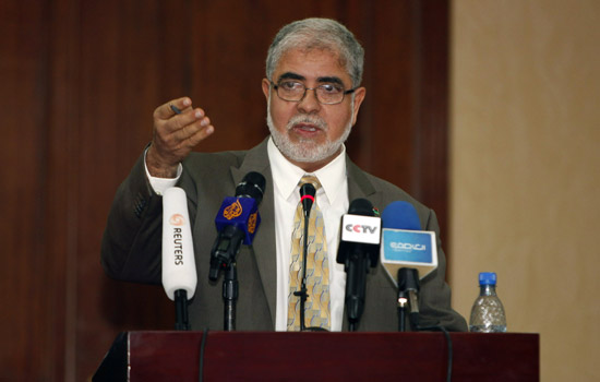 Person giving speech at podium