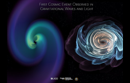 Computer Graphic of "First Cosmic Event Observed in Gravitational Waves and Light"