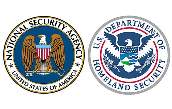 Two logos side by side for the "NSA" and the "Department of Homeland Security"