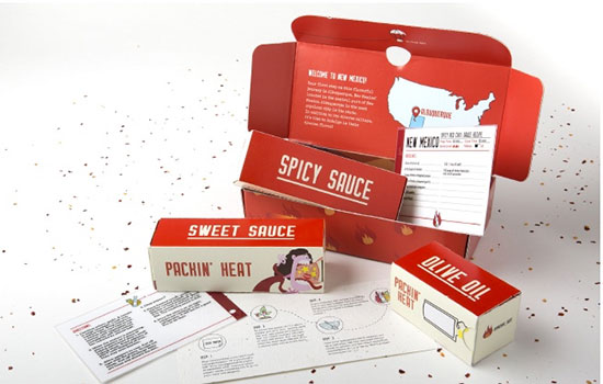 A display of packaging for Packin' Heat Sweet Sauce.