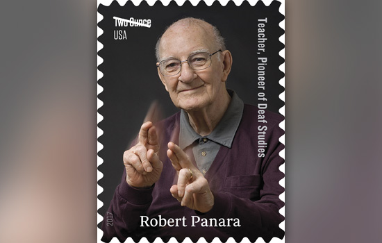 Picture of person signing on stamp
