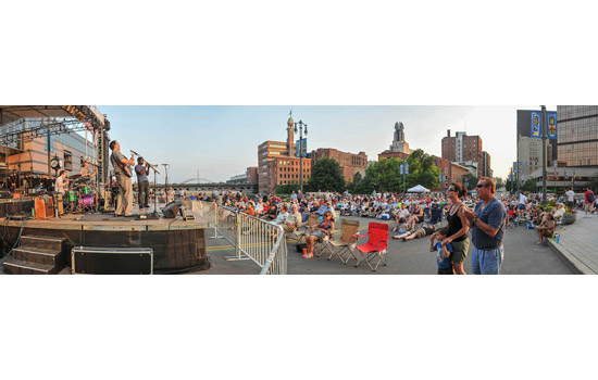 Panorama picture of concert in city