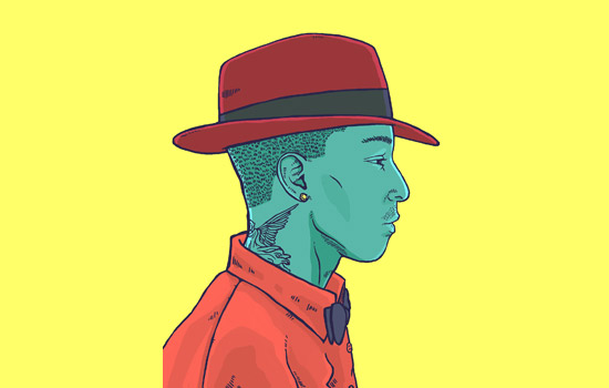 illustration of the profile of musician Pharrell Williams.