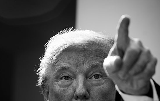 President Trump pointing to a reporter.