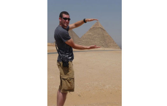 Person at pyramids