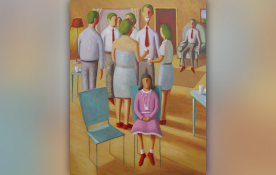 Painting of people gathered in room