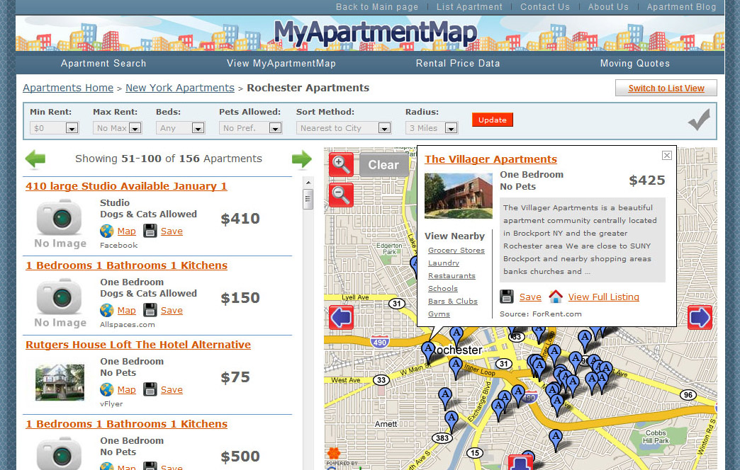 Website displaying apartments