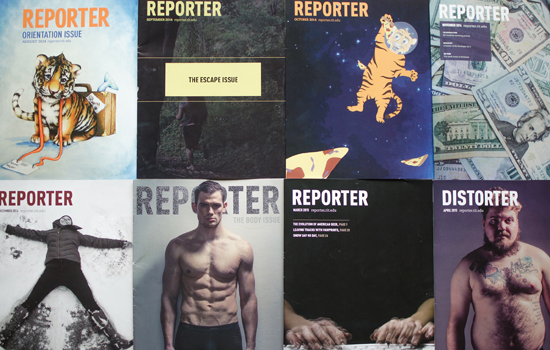 Covers of the Reporter lined up