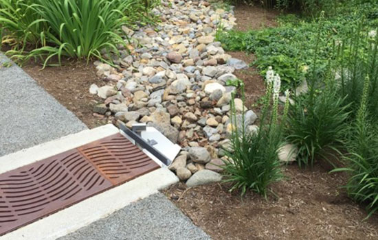 Rock path near a water drain.