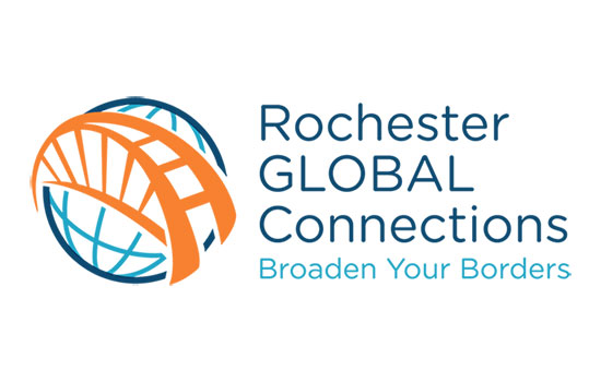 Rochester Global Connections logo with a bridge and a globe.