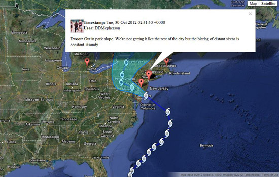 Picture of Hurricane Tracker with tweet displayed over