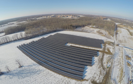 Drone picture of Solar panels in field