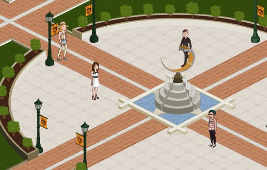 Digital picture of people near fountain
