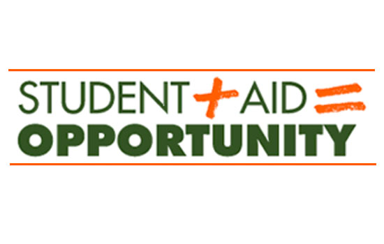 Green text saying "Student plus aid equals opportunity".