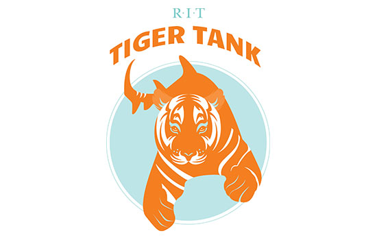 Logo for tiger tank. Orange tiger head and arms with a fish's tail.