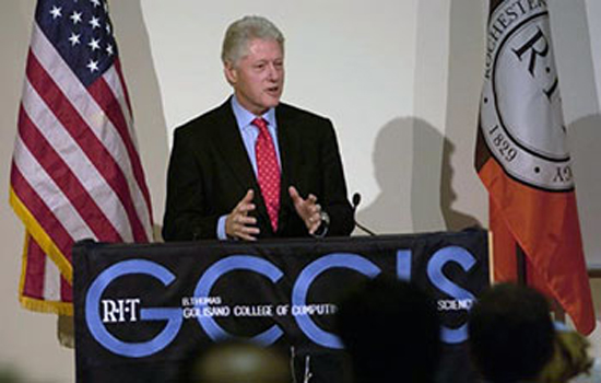 Bill Clinton giving speech at RIT graduation