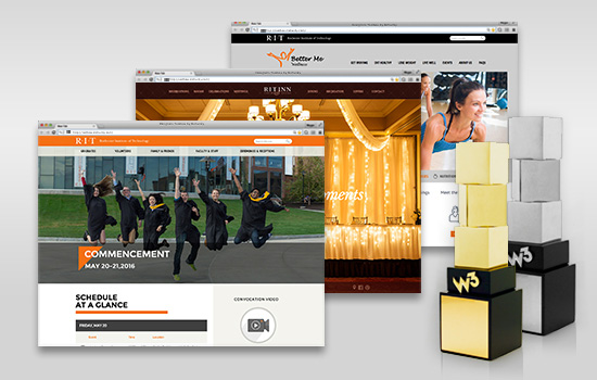 Picture of different RIT webpages next to awards