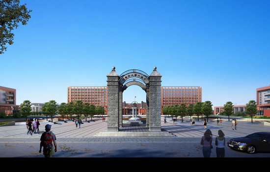 Computer rendering of plaza with gate in the middle