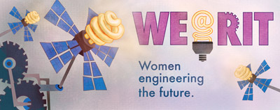 "WE @ RIT Women Engineering the Future." Logo