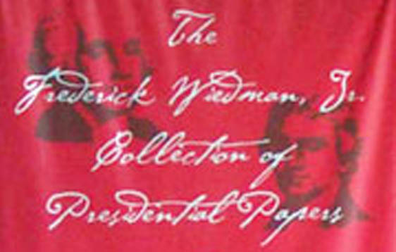 Picture of flag saying "The Frederick Wiedman Jr, Collection of Presidential Papers"