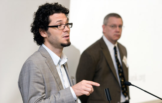 Person giving speech at podium