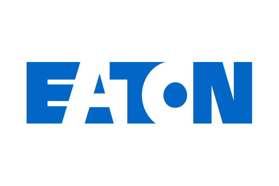 Logo for Eaton. Blue and white letters spelling out "Eaton" in all capital letters.