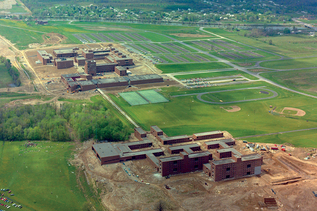 An aerial view of the Henrietta RIT campus during construction.