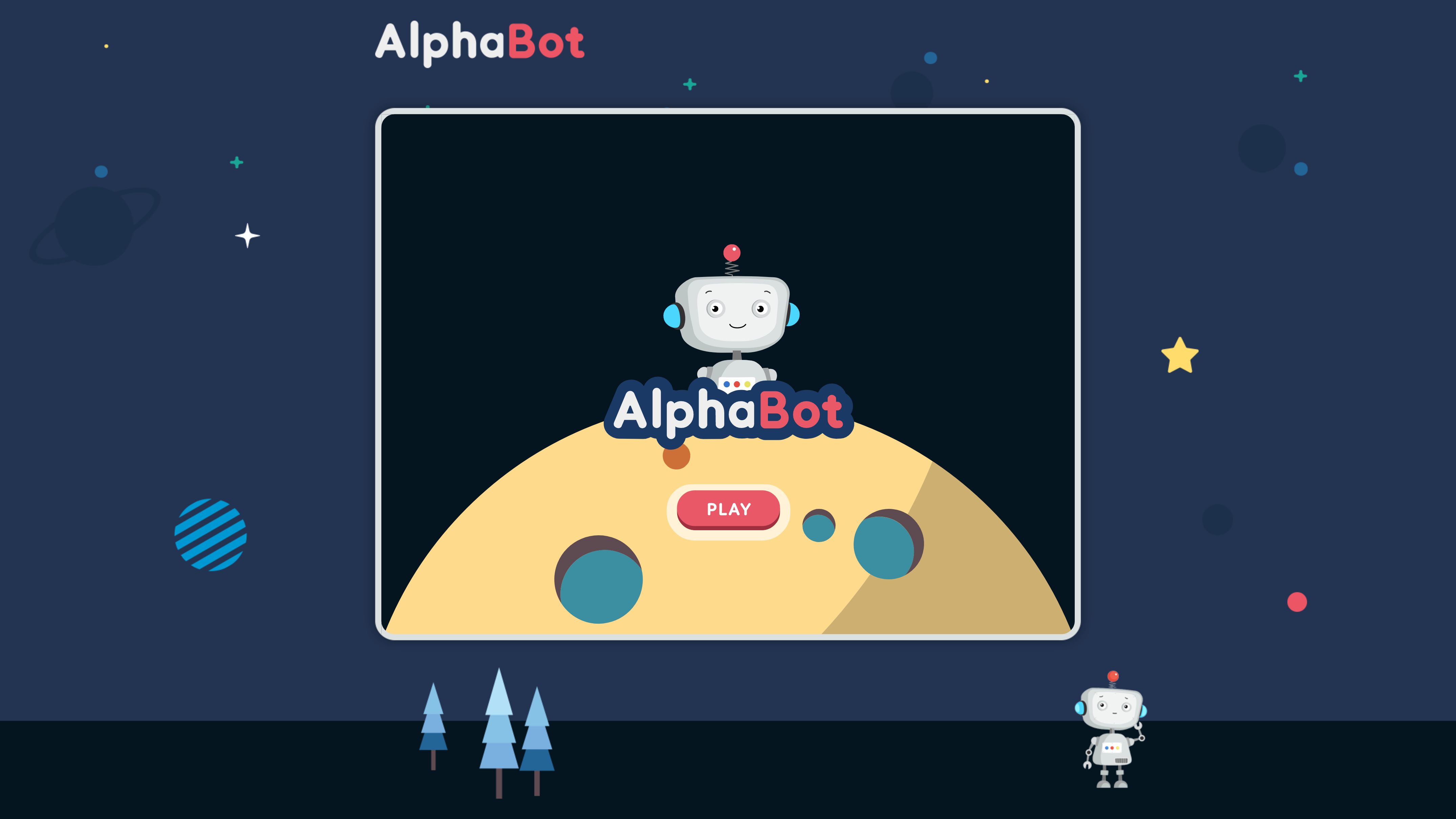 An AlphaBot standing on the moon and ready for the game to start.