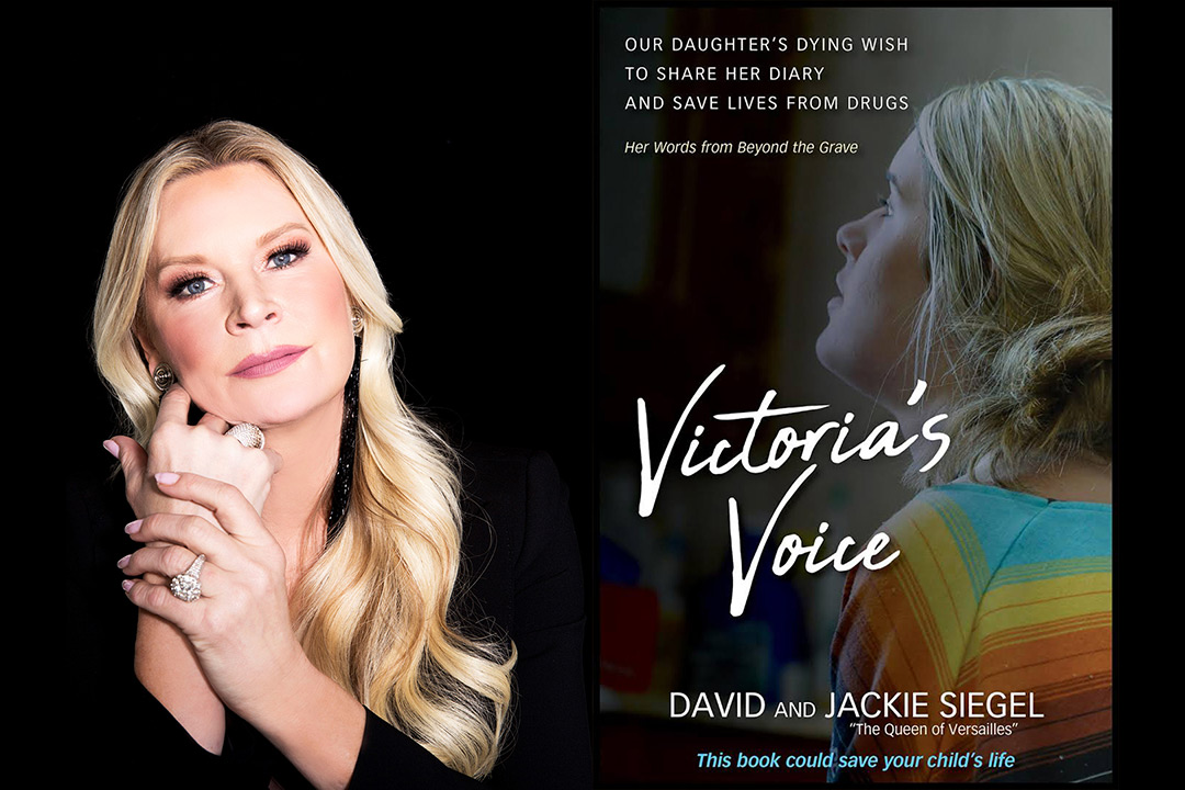 Side by side images of woman with long blonde hair and book cover that reads: Our daughter's dying wish to share her diary and save lives from drugs. Victoria's Voice. 