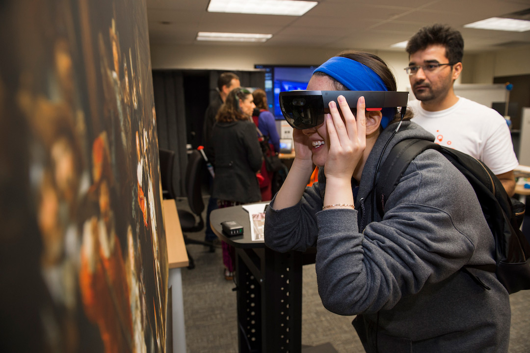 Woman with VR goggles.