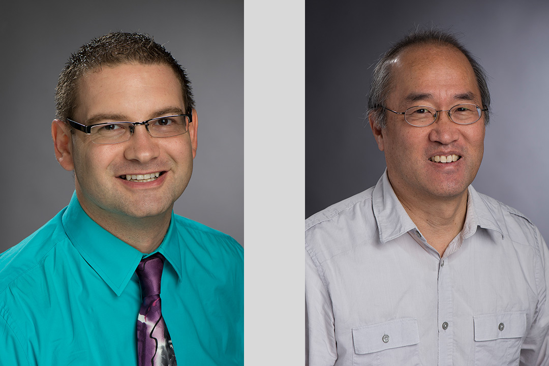 Two head-and-shoulder shots of male researchers.