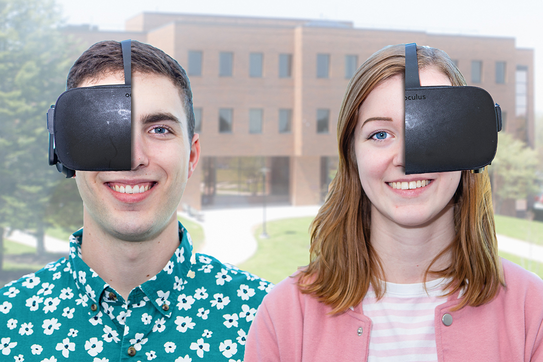 Tim Stringer and Emily Haldeman with VR goggles