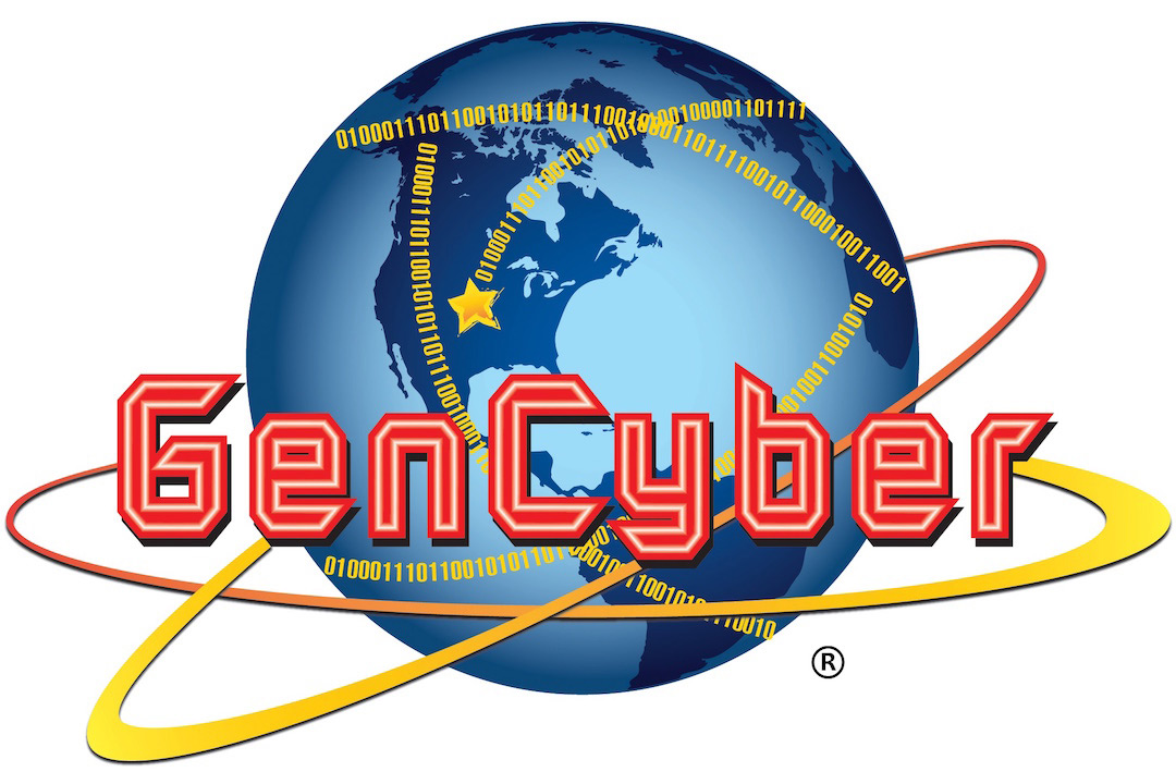 Graphic of GenCyber logo with 0s and 1s circling a globe.