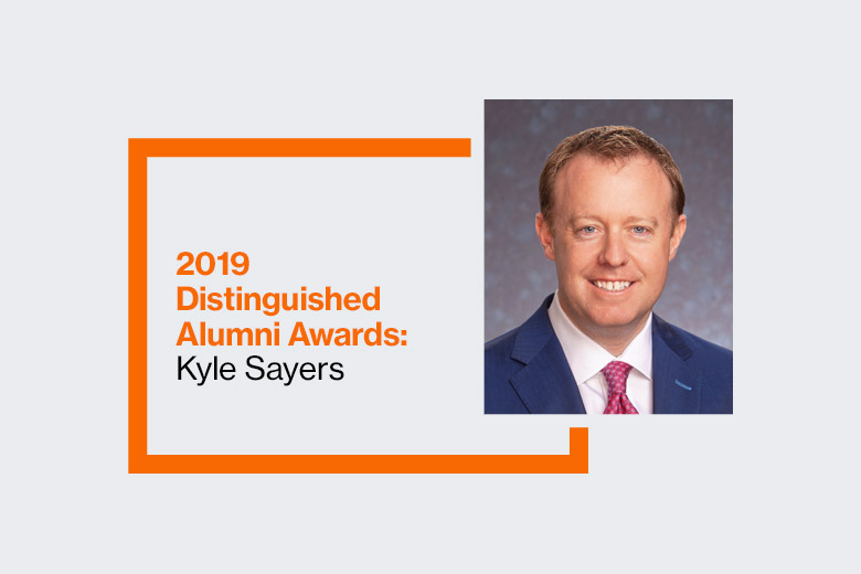 Graphic reads: 2019 Distinguished Alumni Awards: Kyle Sayers
