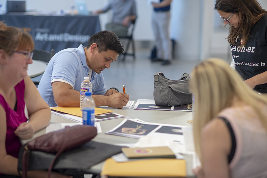 High school art teachers during a portfolio workshop